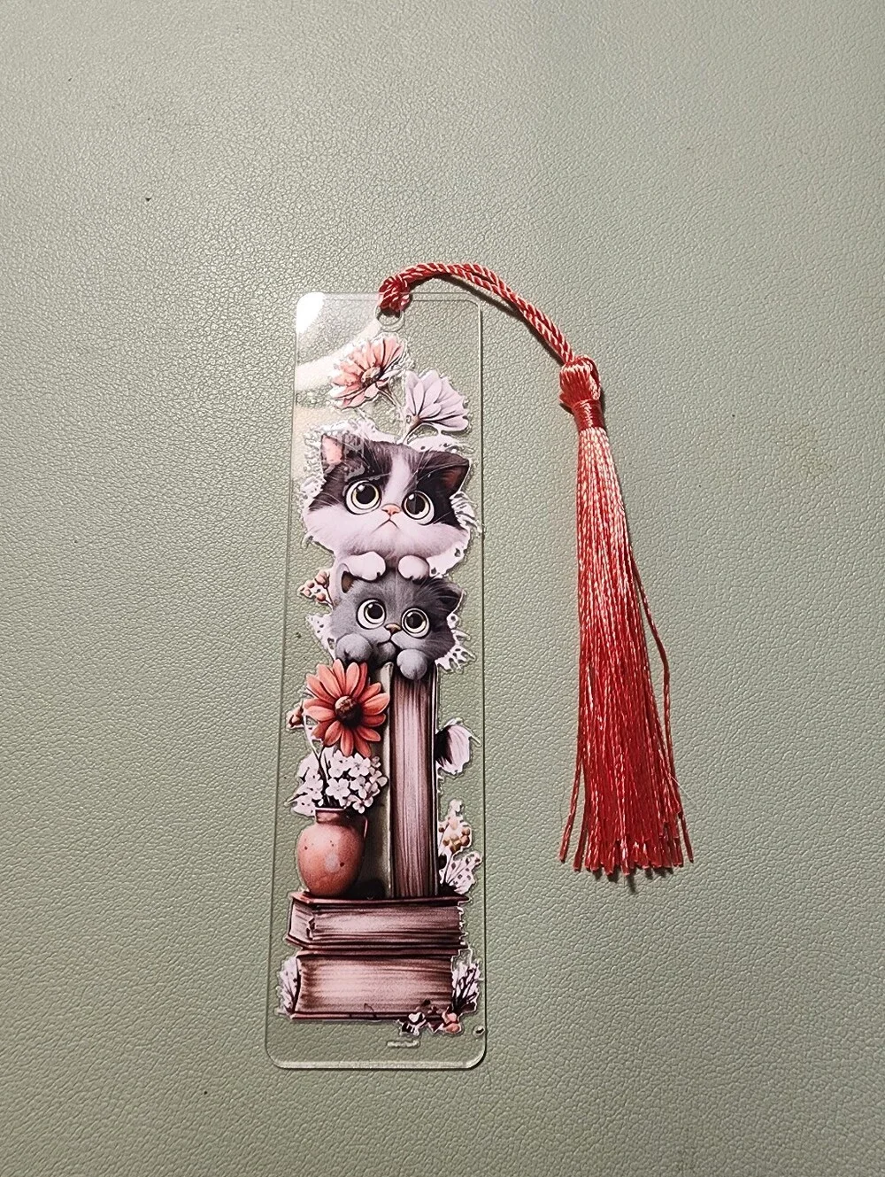 Pink Tassel Cat Bookmark with Cute Kittens